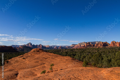 View of valley and red rocks