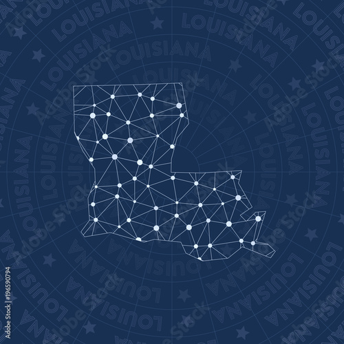 Louisiana network, constellation style US state map. Unequaled space style, modern design. Louisiana network map for infographics or presentation.
