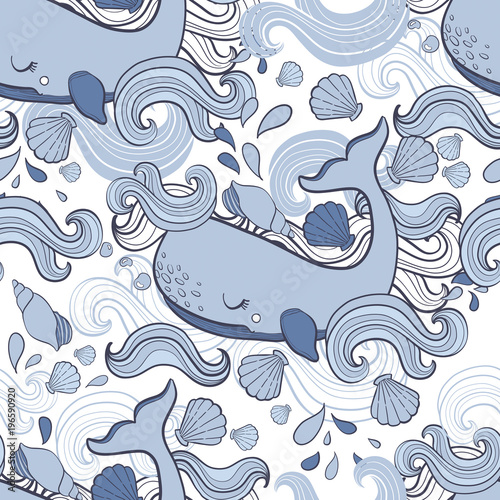 Cute pattern Whale cartoon vector.