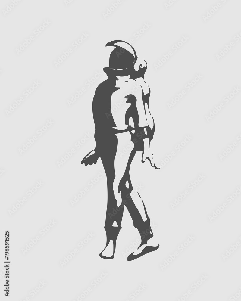 Astronaut in spacesuit. Monochrome silhouette. Fantastic person