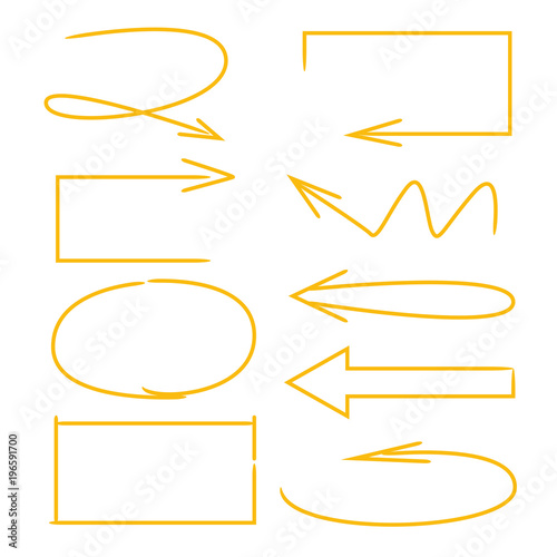yellow hand drawn arrows, oval and rectangle frames