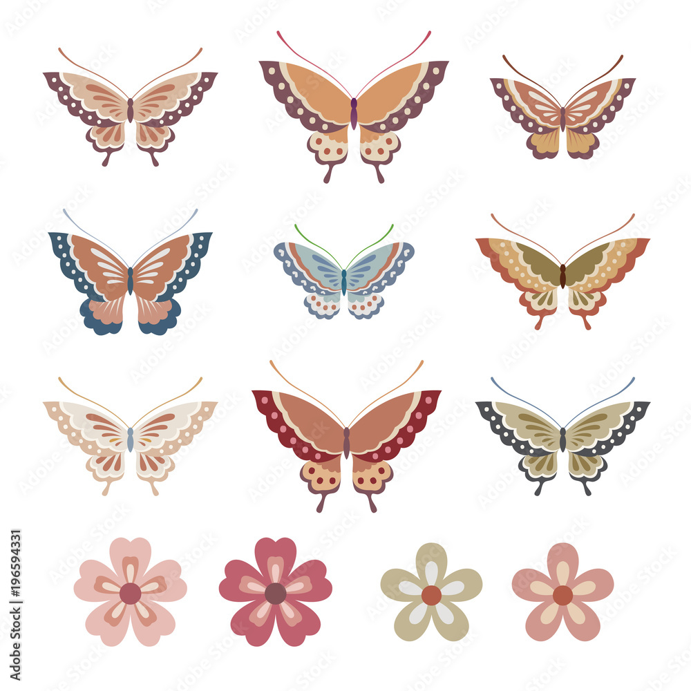 和風の蝶と花イラスト Stock Vector Adobe Stock