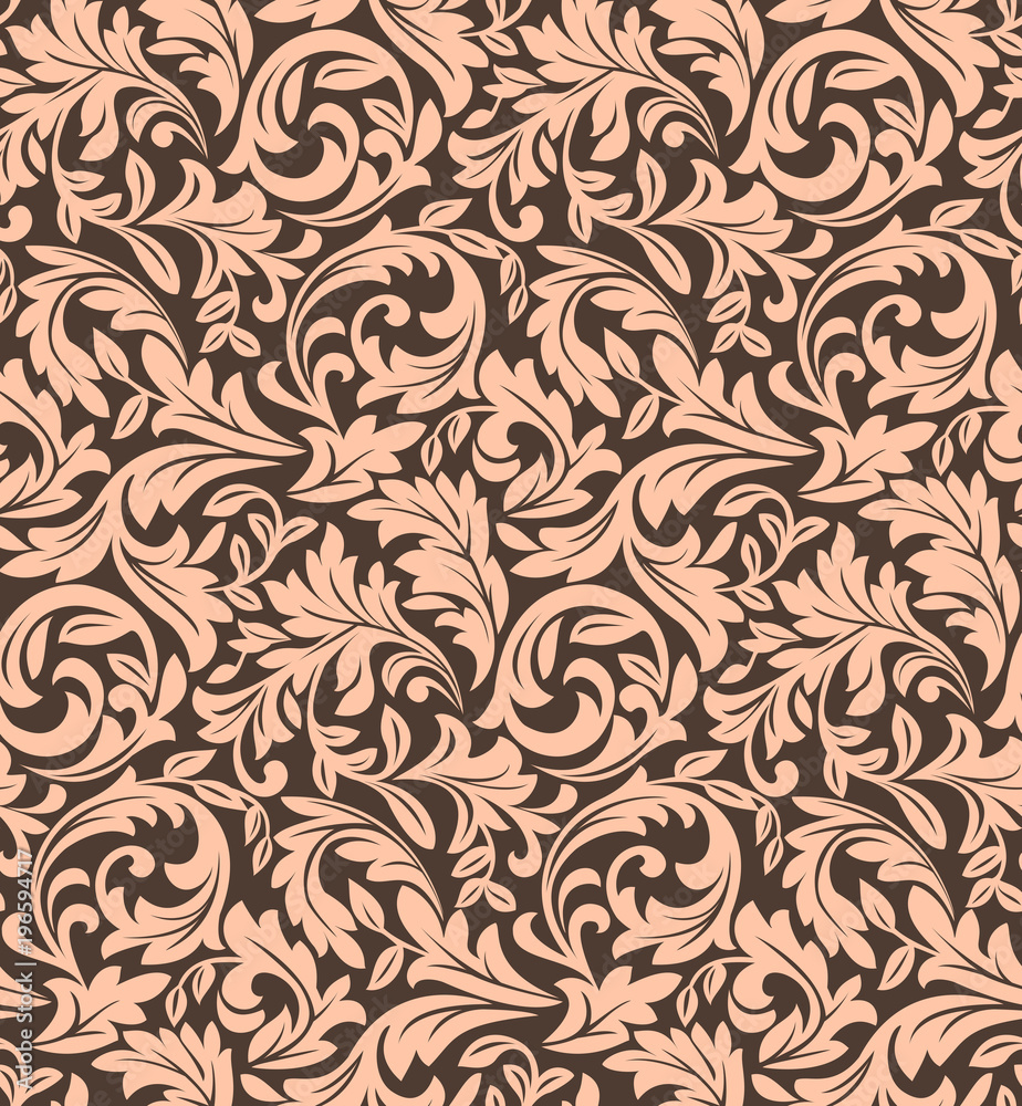 Floral pattern. Wallpaper baroque, damask. Seamless vector background. Dark ornament