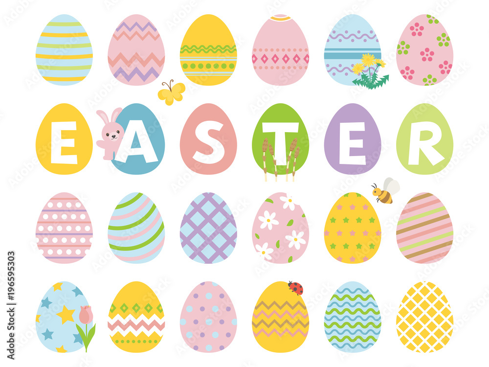 Fototapeta premium イースターエッグ アイコン素材セット