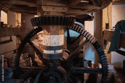Interior of old water mill .