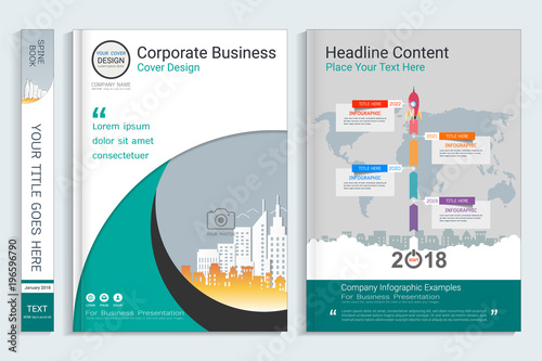 Corporate cover book design template with infographic element, Covers designed for any business topic, Customizing easy to use templates. Add your content easily.