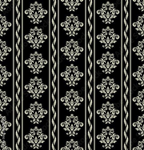 Wallpaper in the style of Baroque. A seamless vector background. Black and gold floral ornament. Graphic vector pattern