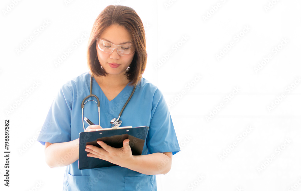 Female doctor take a note on clipboard , Medical concept Female doctor take a note on clipboard , Medical concept