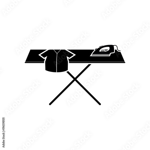 Ironing board with cloth and iron vector icon