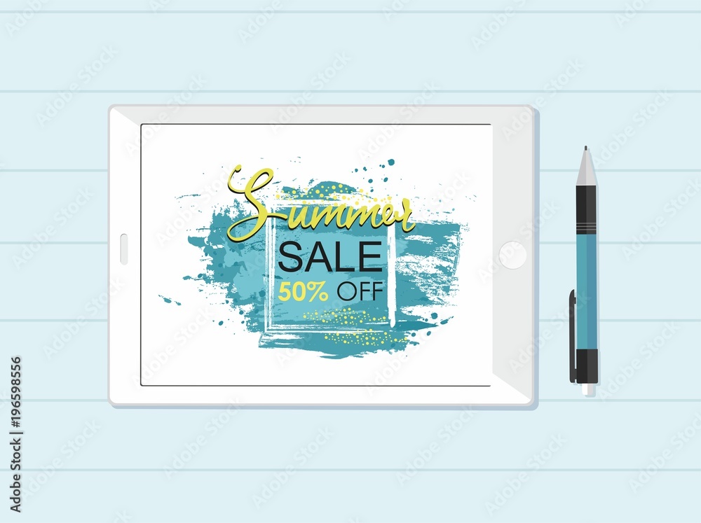 Notepad on the table. Grunge brush  paint in square texture design stroke poster Summer Sale	