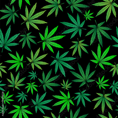 Seamless pattern with green marijuana sheets