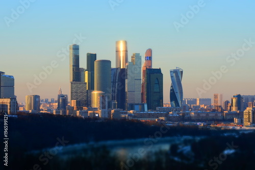 Moscow-City, a business and commercial city in Moscow, focus in the background , photo takes from the observation deck