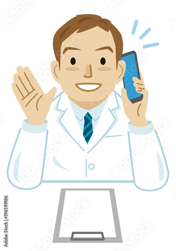 白衣　男性　上半身　スマホ