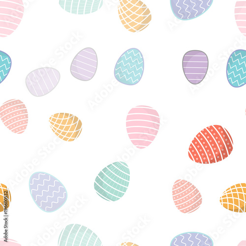 Easter seamless pattern. Colored eggs, with geometric patterns, can be used for wrapping paper as background wallpaper.