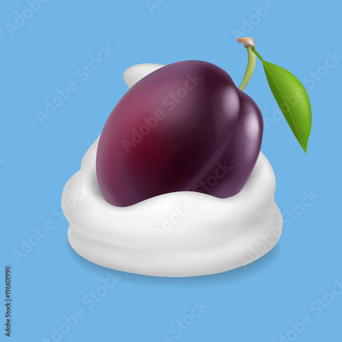 Purple plum in yogurt, ice cream or whipped cream