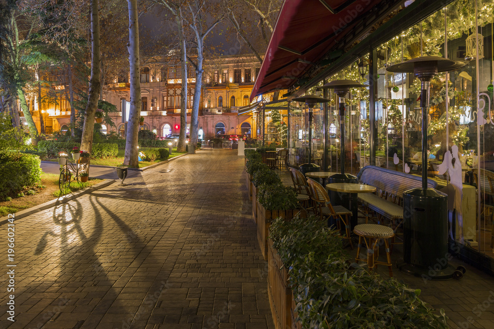 Evening on one of Baku streets, capital of Azerbaijan. Evening street. January, 2018.