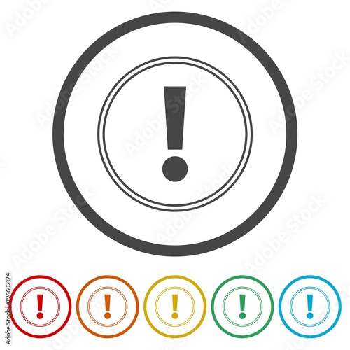Exclamation mark sign icon, Alert icon, 6 Colors Included