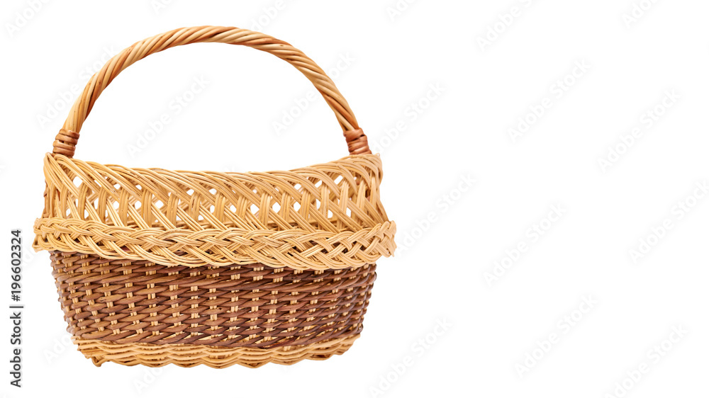 wooden Wicker basket isolated on white background. copy space, template