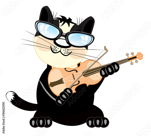 Cat plays on violin