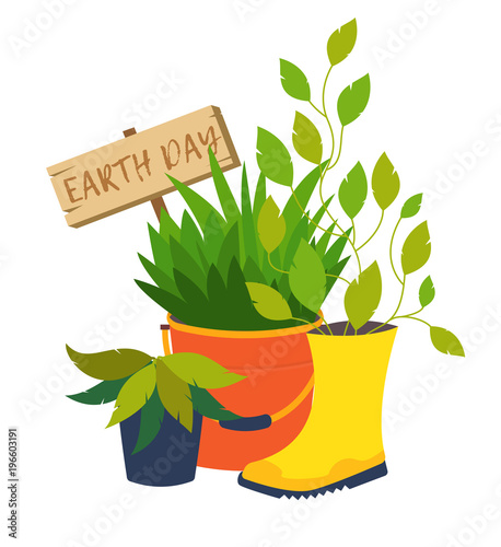 Earth day, flower pot vector illustrations