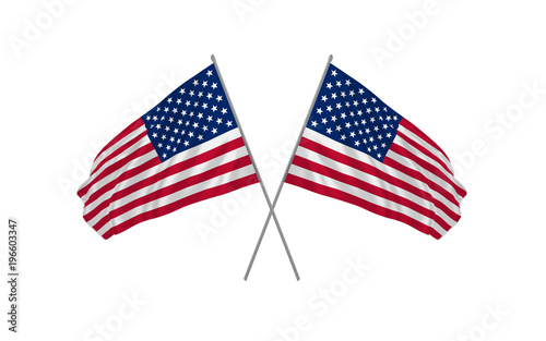 Two crossed USA flag waving with clothes effect. Vector illustration.