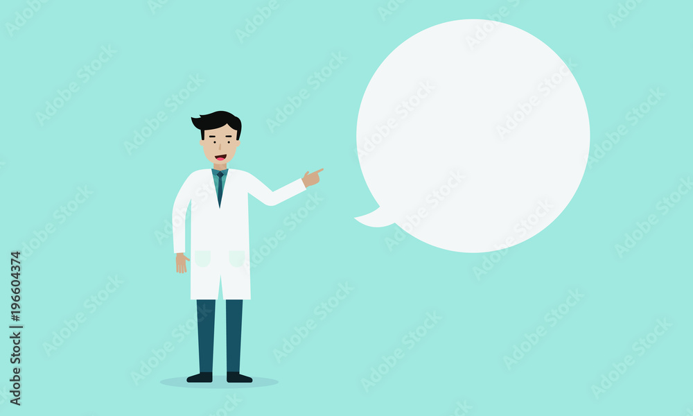 Smart Doctor with Bubble textbox on blue background Smart Doctor with Bubble textbox on blue background
