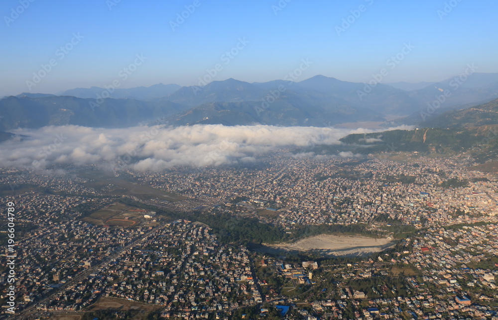 Pokhara town arial cityscape Nepal