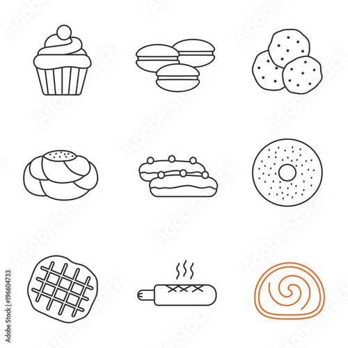 Bakery linear icons set
