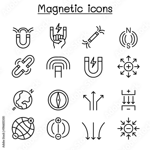 Magnet icon set in thin line style