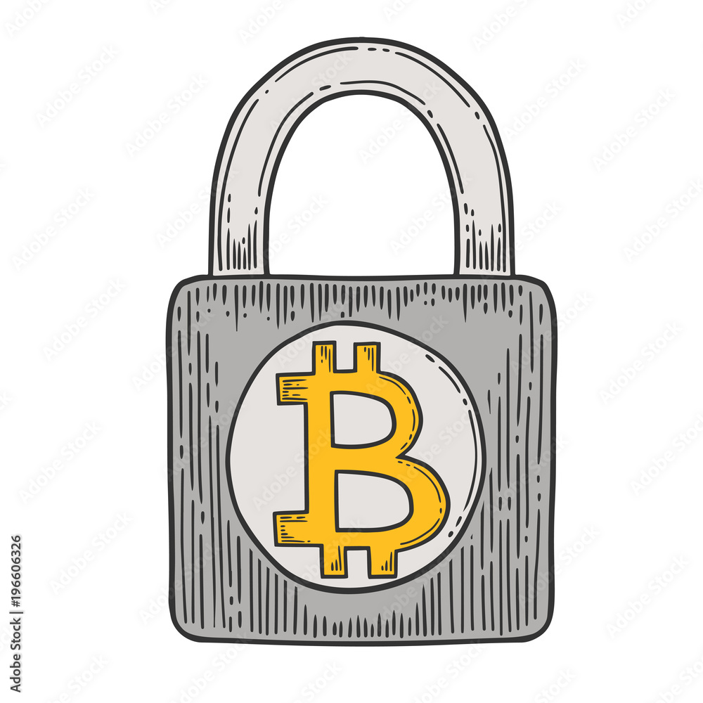 Bitcoin stock vector image, digital currency, cryptocurrency money, bitcoin symbol. Doodle and engraved style illustration, hand drawn, lock. Isolated on white background Bitcoin stock vector image, digital currency, cryptocurrency money, bitcoin symbol. Doodle and engraved style illustration, hand drawn, lock. Isolated on white background