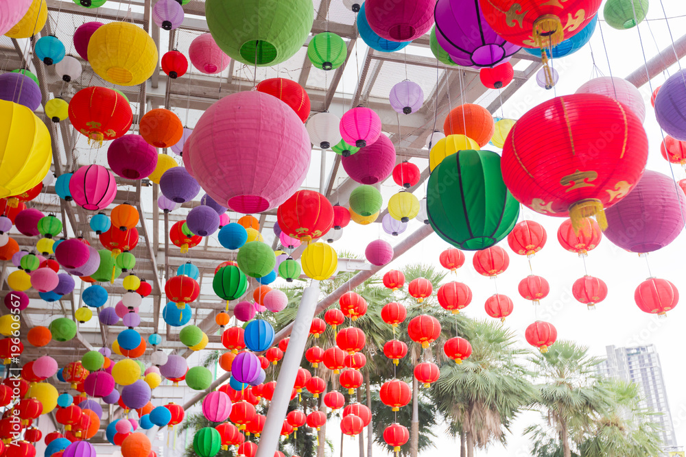 Colorful folding paper lantern on the ceiling,Ceiling light Chinese New Year