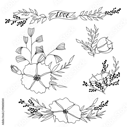 Set of small bouquets and floral arrangements