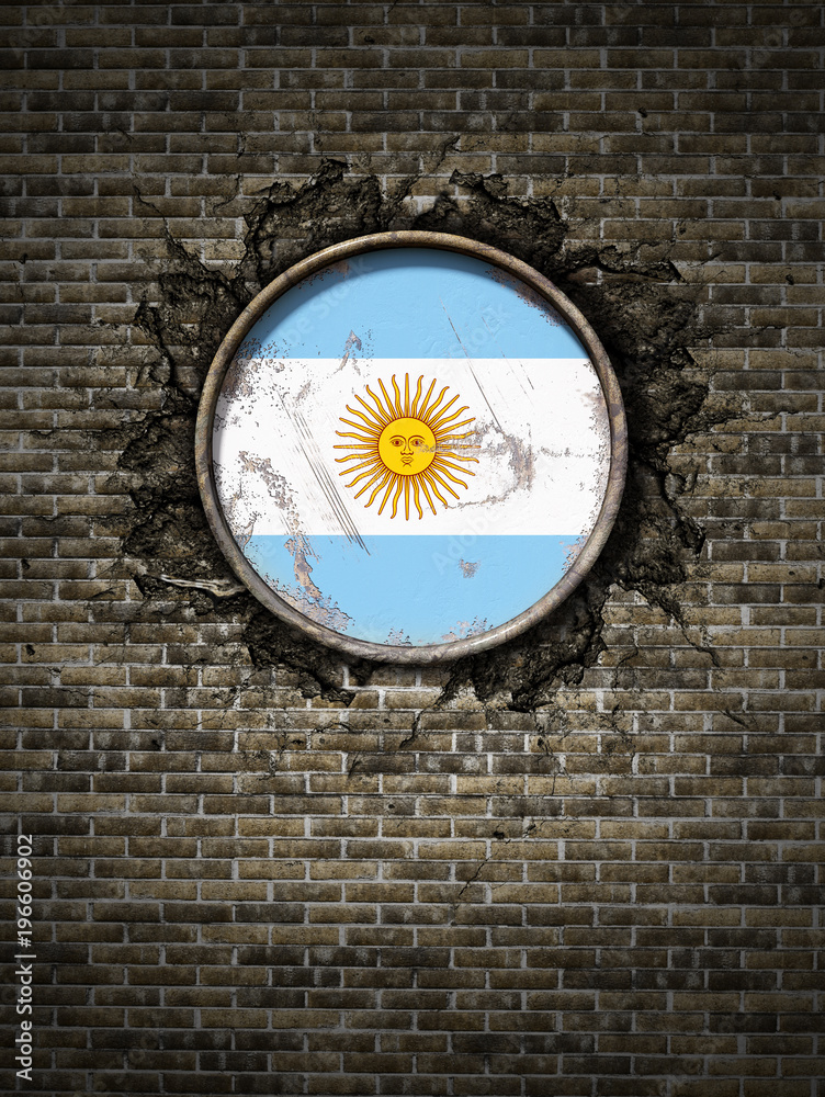 Old Argentina flag in brick wall