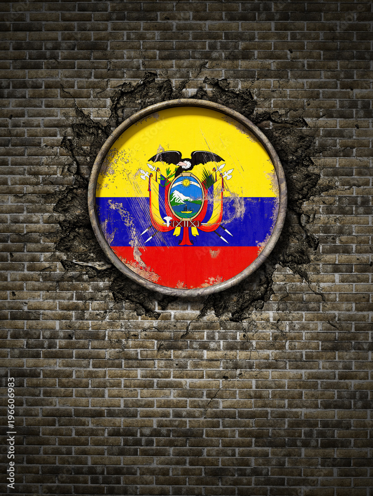 Old  Ecuador flag in brick wall