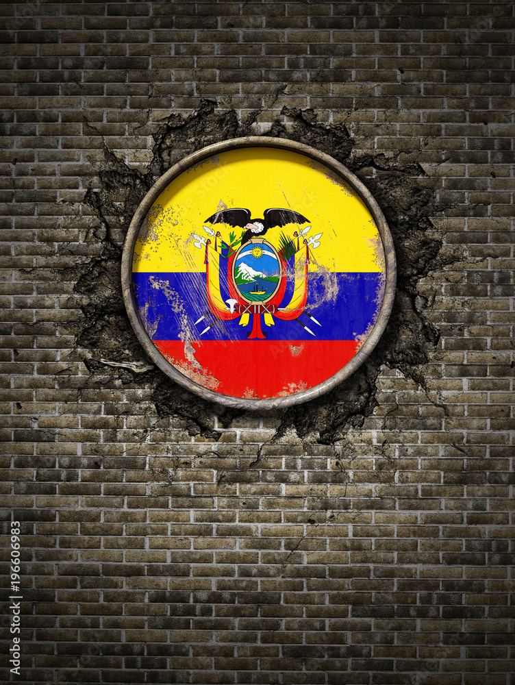 Old Ecuador flag in brick wall Old Ecuador flag in brick wall