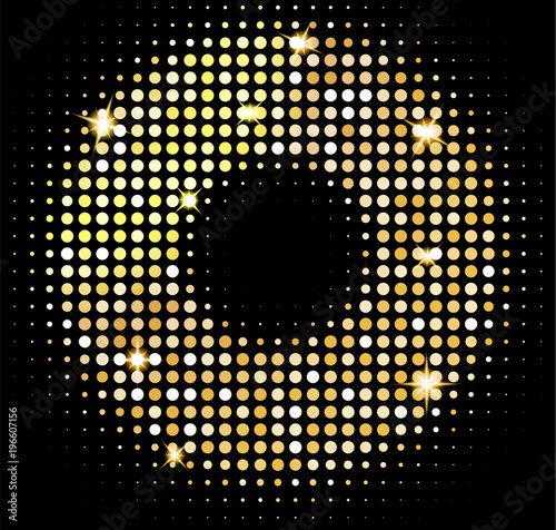 Vector gold disco lights background. Golden shiny mosaic in disco ball style