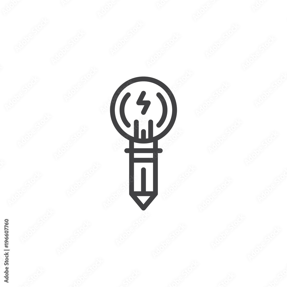 Light bulb pen lightning outline icon. linear style sign for mobile concept and web design. Creative idea simple line vector icon. Symbol, logo illustration. Pixel perfect vector graphics