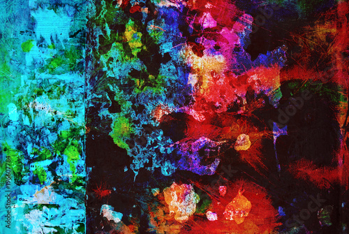 Mixed media artwork, abstract colorful artistic painted layer in black, blue, red color palette on grunge texture photography background © ArtoPhotoDesigno