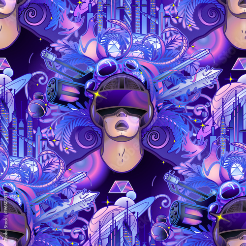 Graphic man wearing virtual reality headset