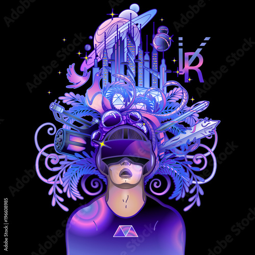 Graphic man wearing virtual reality headset