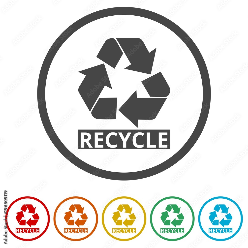 Recycle eco symbol, Recycle sign, 6 Colors Included Recycle eco symbol, Recycle sign, 6 Colors Included