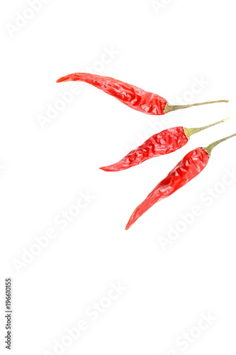 dried thai chili peppers isolated on a white background with copyspace