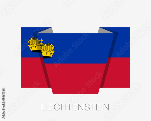 Flag of Liechtenstein. Flat Icon Waving Flag with Country Name