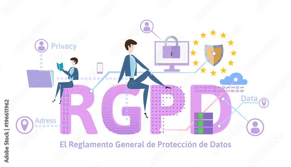 RGPD, german version of GDPR. General Data Protection Regulation. Concept illustration. The protection of personal data. Isolated on white background. RGPD, german version of GDPR. General Data Protection Regulation. Concept illustration. The protection of personal data. Isolated on white background.