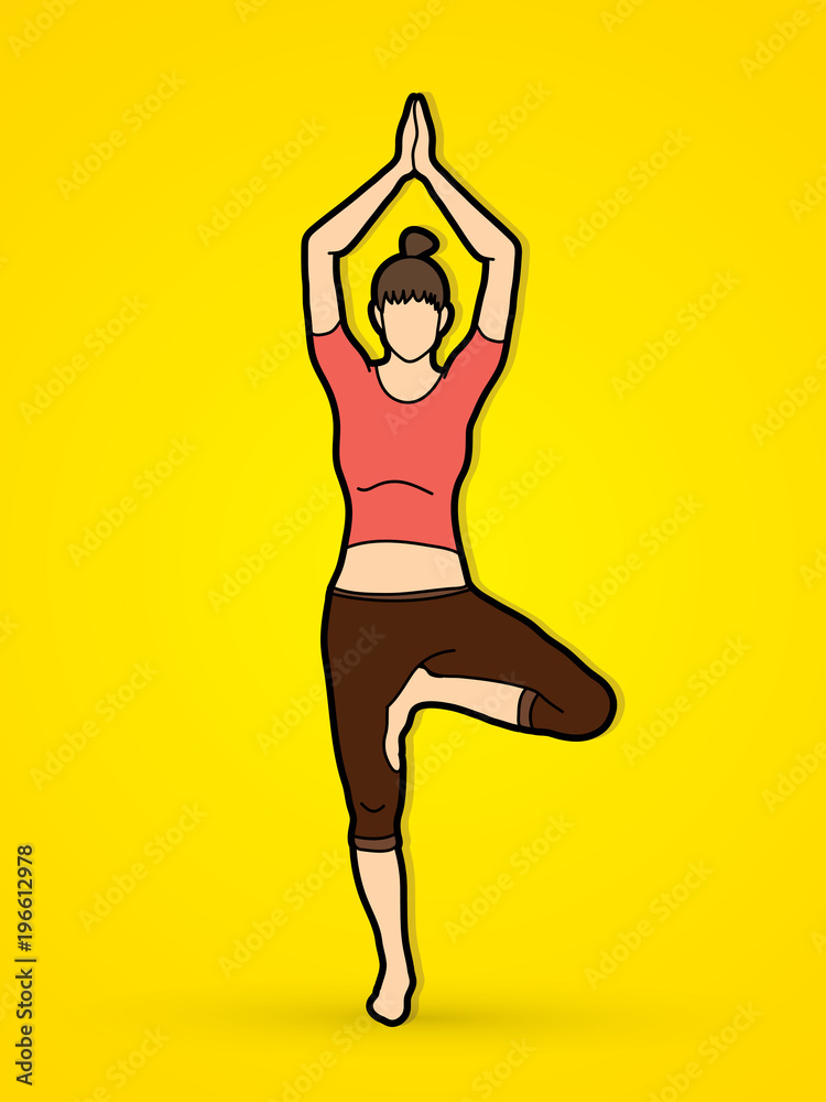 Woman practicing yoga, Yoga action graphic vector.
