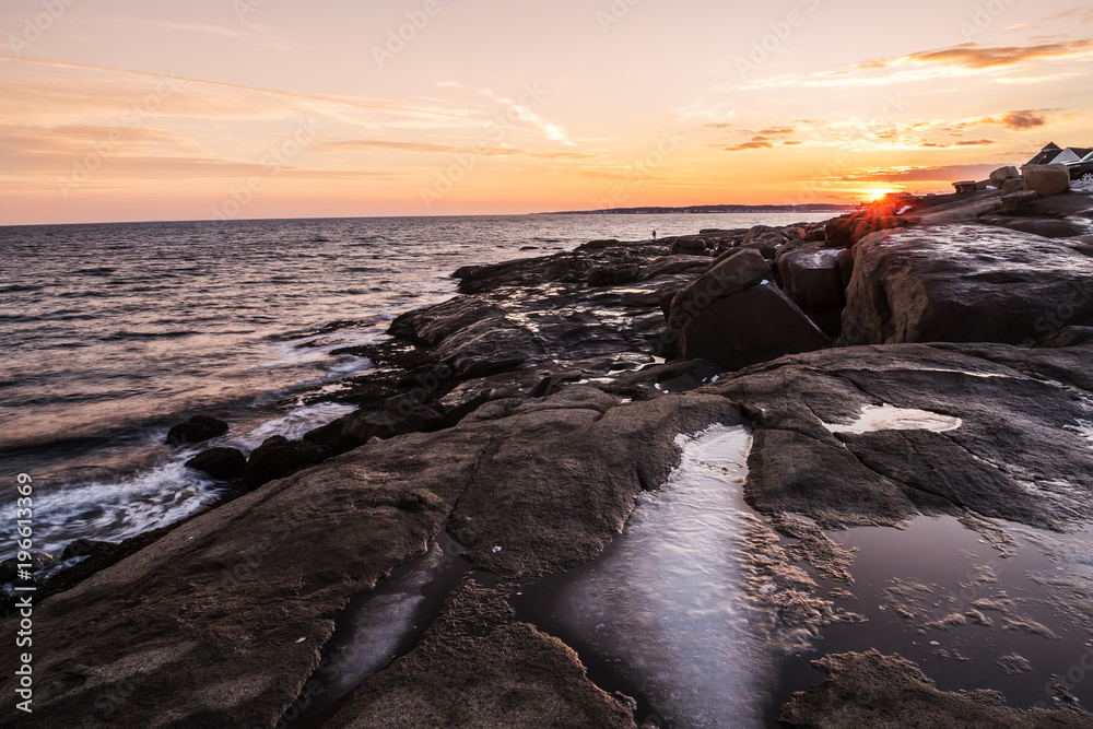 Rocky beach of the Atlantic Ocean at sunset. USA. Maine.
Rocky beach of the Atlantic Ocean at sunset. USA. Maine.