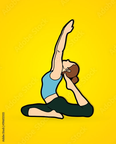 Woman practicing yoga, Yoga action graphic vector.
