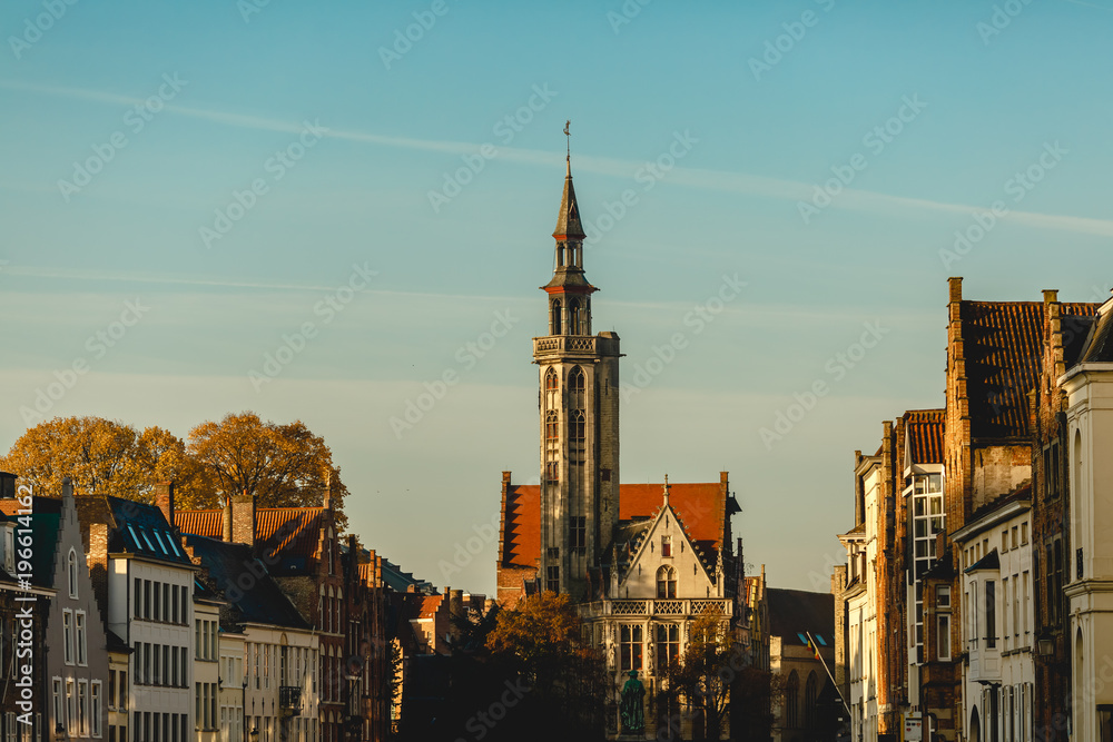 beautiful cityscape with traditional ancient architecture in brugge, belgium
