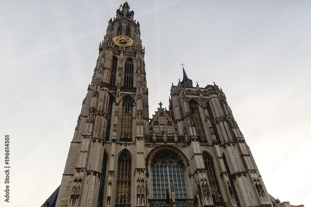beautiful architecture of famous cathedral of our lady in Antwerp, Belgium