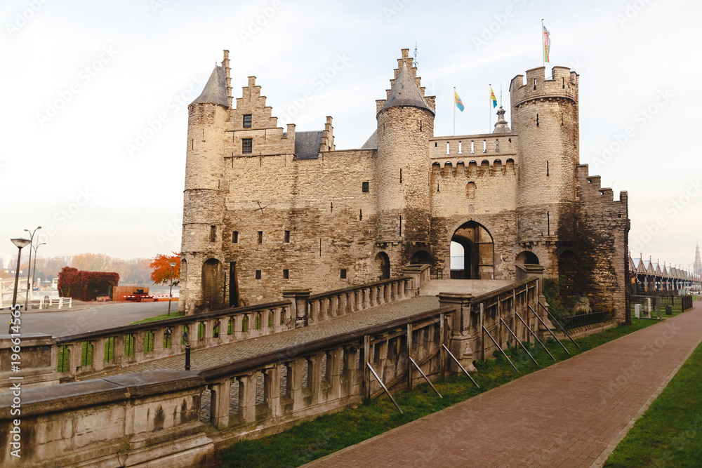 beautiful architecture of medieval Het Steen fortress in Antwerp, Belgium